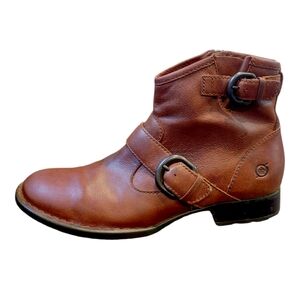 Born Brown Leather Buckle Slouchy Zip Up Ankle Boots Women's Size 8